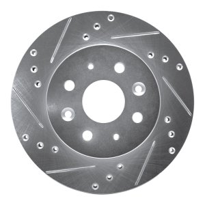 Kia Rio Brake Rotor (1) - Front Left - R1 Concepts - Drilled & Slotted - Silver - `03-`05